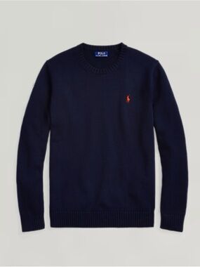 Ralph Lauren Navy Crewneck Sweater with Red Pony Logo